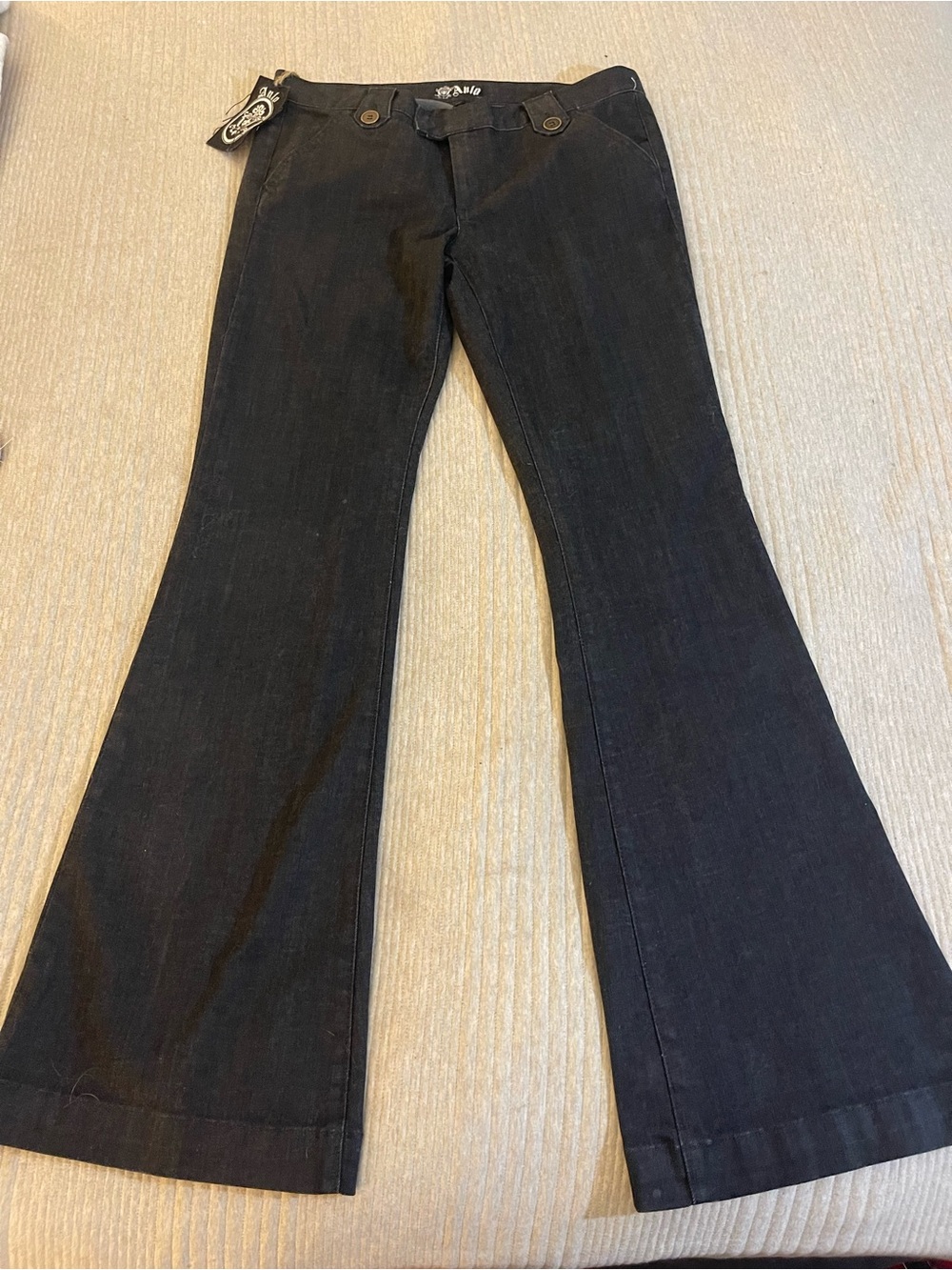 Vintage Anlo Black Flare Jeans Womens 32 Low Rise Wide Leg Bell Bottom Y2K USA